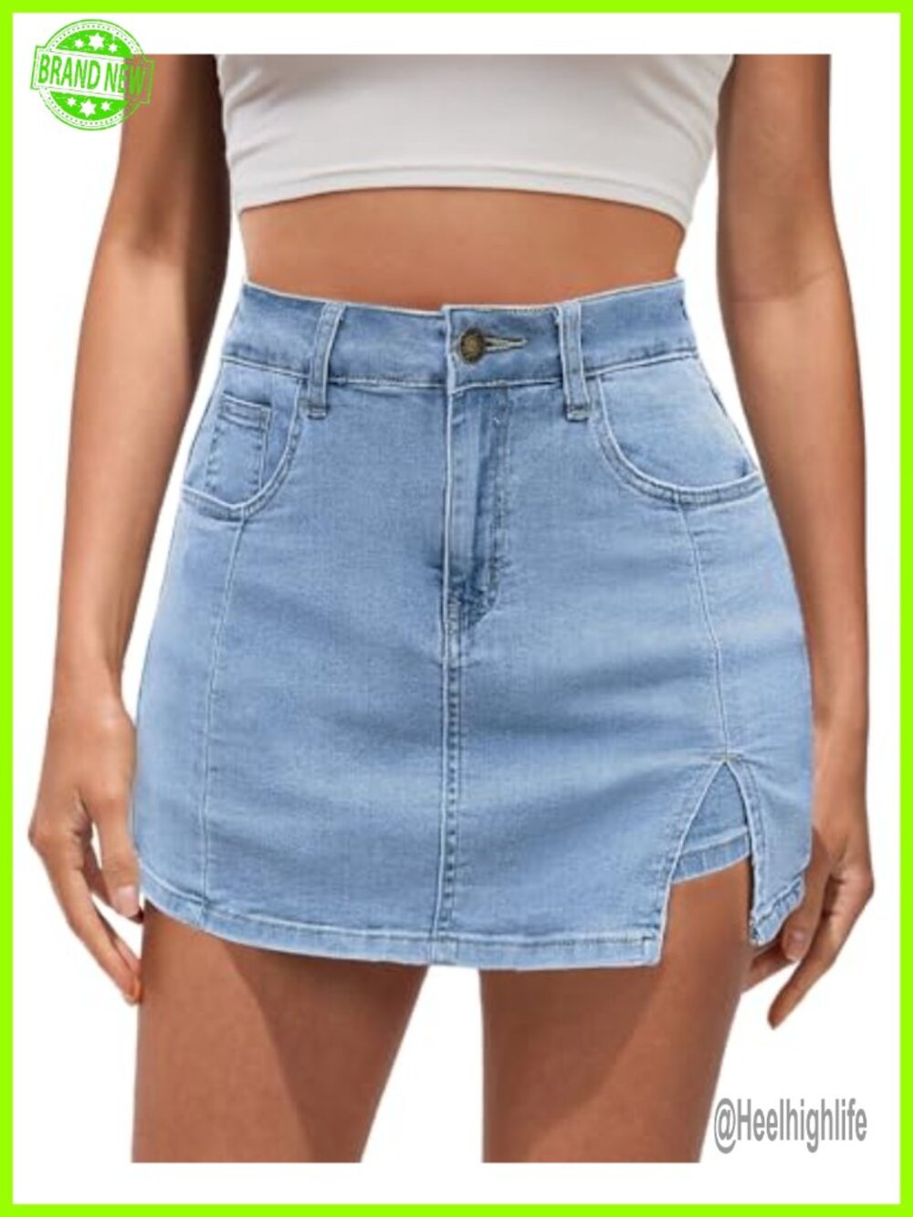 Vetinee Women's High Waisted Skort with Slit, 5 Pockets, Stretchy Jean Shorts